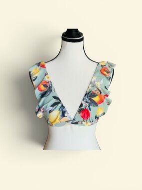 Kona Sol Mint Floral Ruffle Bikini Top - Small, New (Never Worn)